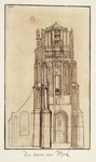 135453 Afbeelding van de westgevel van de toren van de Grote Kerk aan de Markt te Wijk bij Duurstede.